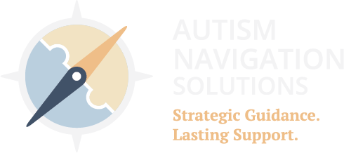 Logo for Autism Navigator Solutions with a compass and blue figure.